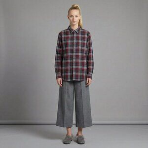 Unisex Plaid Button-Up Shirt Soft Flannel-Like Cotton Blend L/G